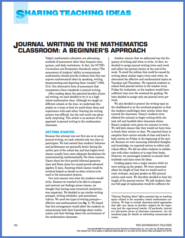 Journal Writing in the Mathematics Classroom