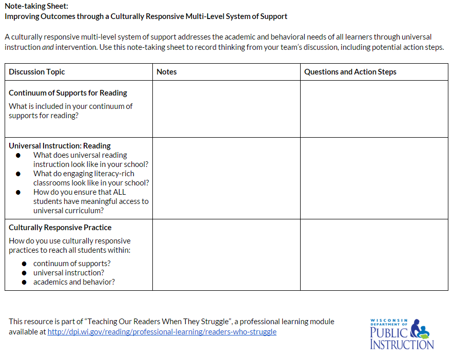 Note Taking Tool: Culturally Responsive Multi-Level System of Support