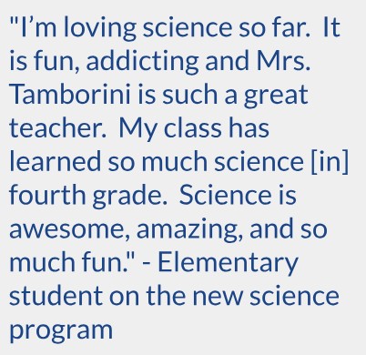 Elementary student quote on enjoying science