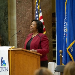 State Superintendent Carolyn Stanford Taylor speaking at State Capitol